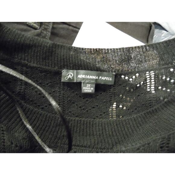 Adrianna Papell Sweater 2XL Black Pointelle Stitch scallop-cuffed bell‎ sleeve - Picture 6 of 11